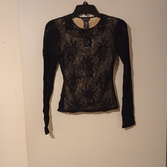 Elegant Black Lace Sheath Tailored Long Sleeve Top - Picture 1 of 4